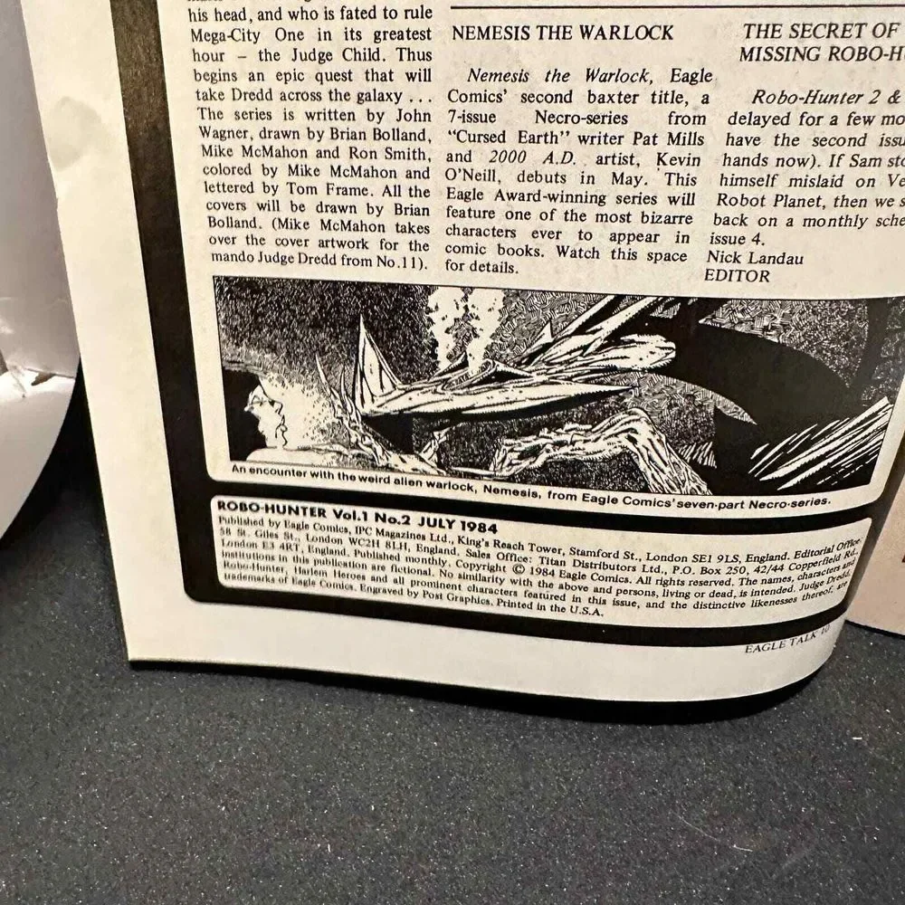 ROBO HUNTER Volume 1 No. 2‎ July 1984 Eagle Comics Magazine Book Vintage